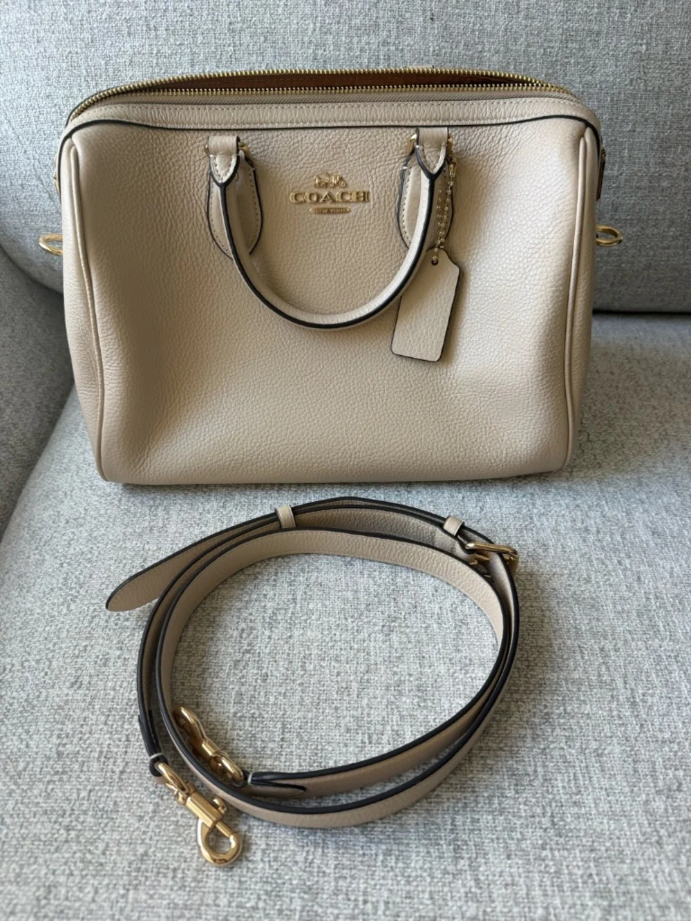 Rowan Large Satchel Bag In Signature Leather - Oat - Picture 5 of 5